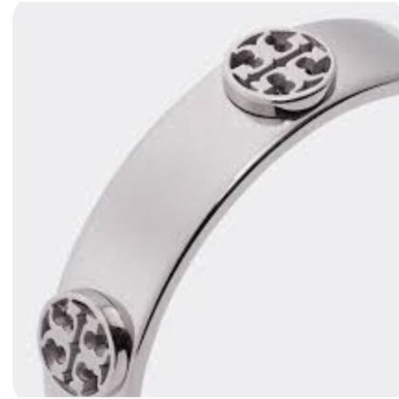 Tory Burch Silver Milgrain Logo-Plaque Cuff Bracelet - Picture 3 of 4